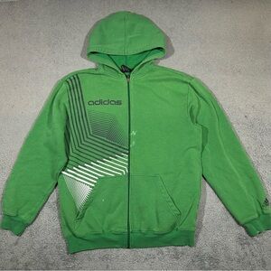 Y2K Adidas Originals Sweatshirt Hoodie Zip Up Men’s Large Green Grunge #1645